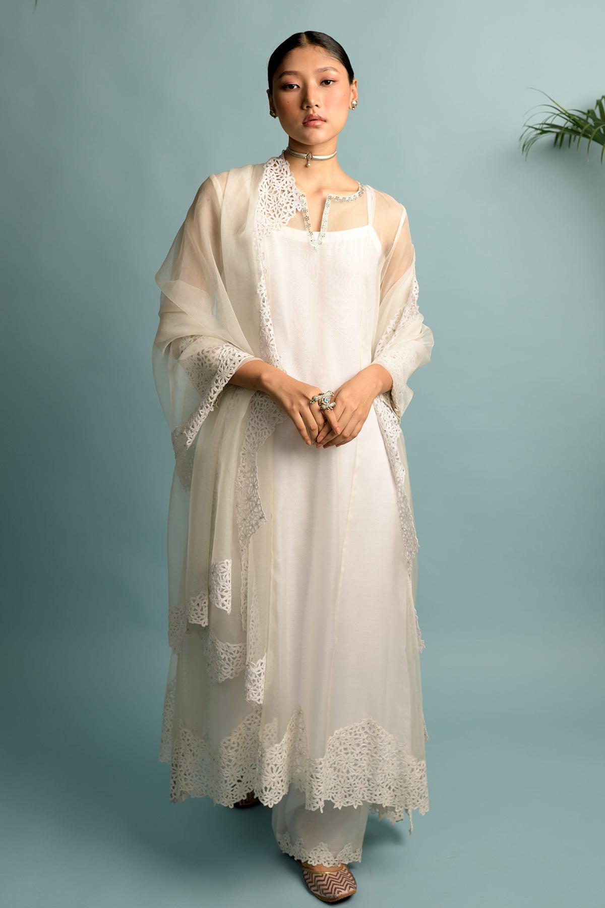 A-Line Organza White Kurta