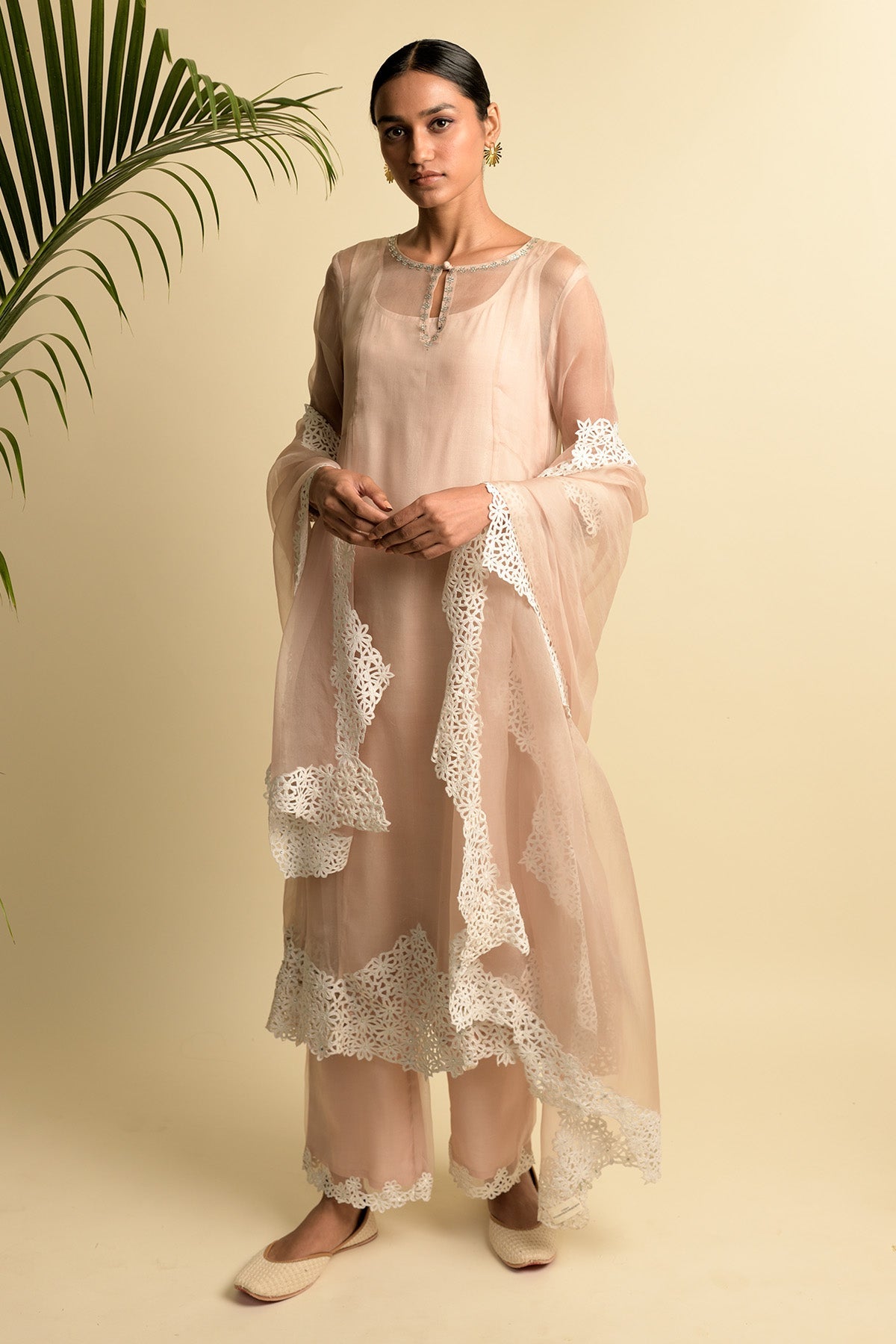 A-Line Organza Salmon Pink Kurta