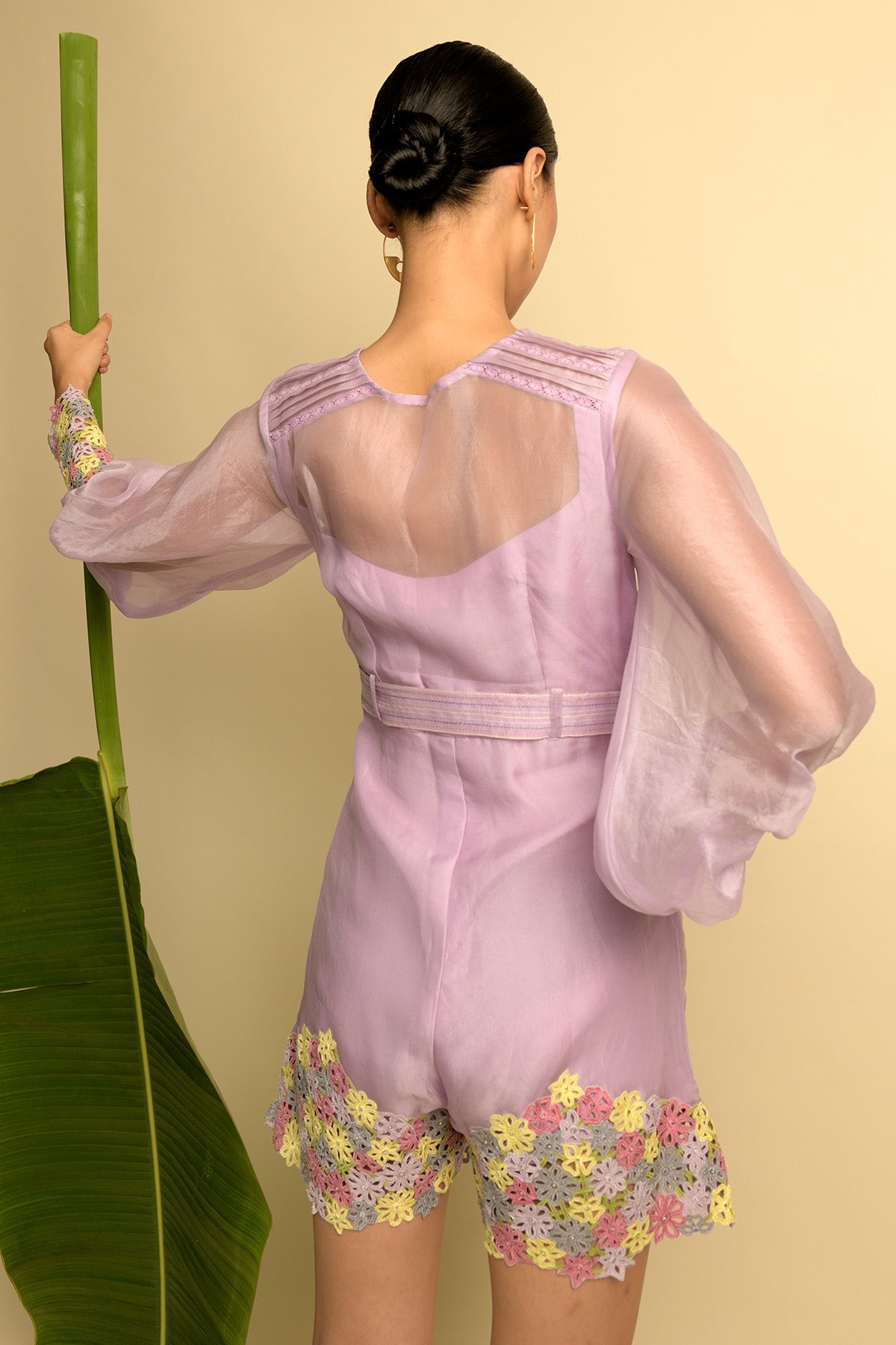 Mauve Organza Playsuit With Multicoloured Michaelmas
