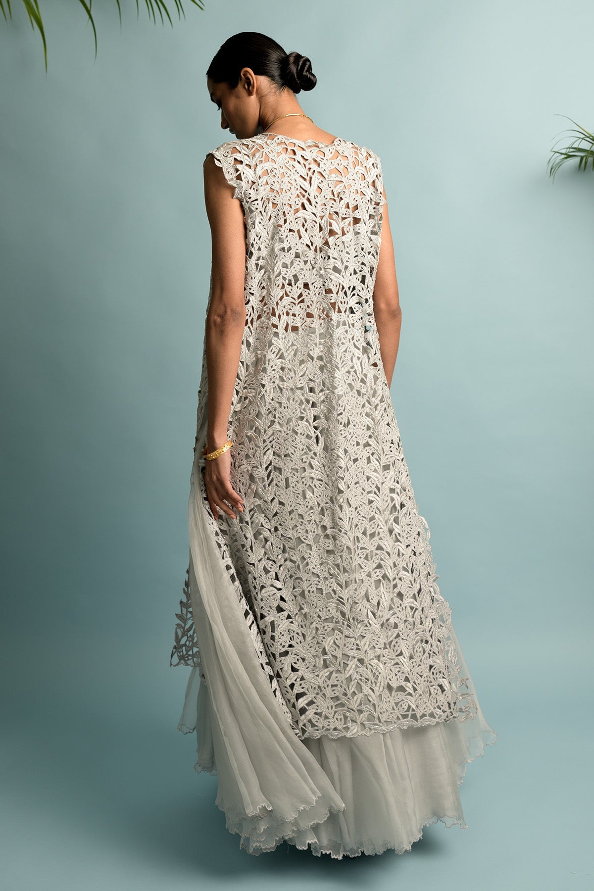 Grey Sleeveless Jacket With Embroidery