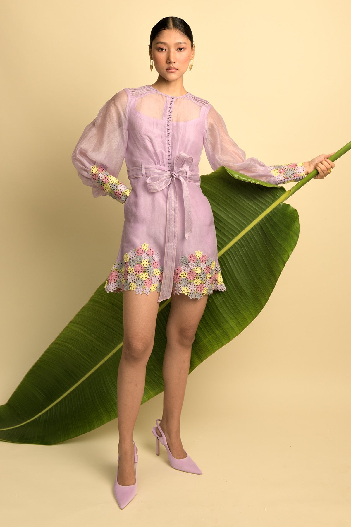 Mauve Organza Playsuit With Multicoloured Michaelmas