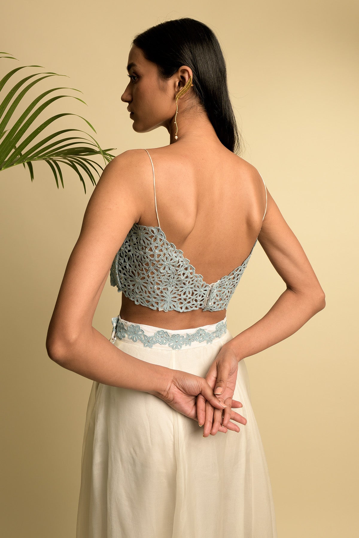 White Organza Skirt With Blue Embroidery