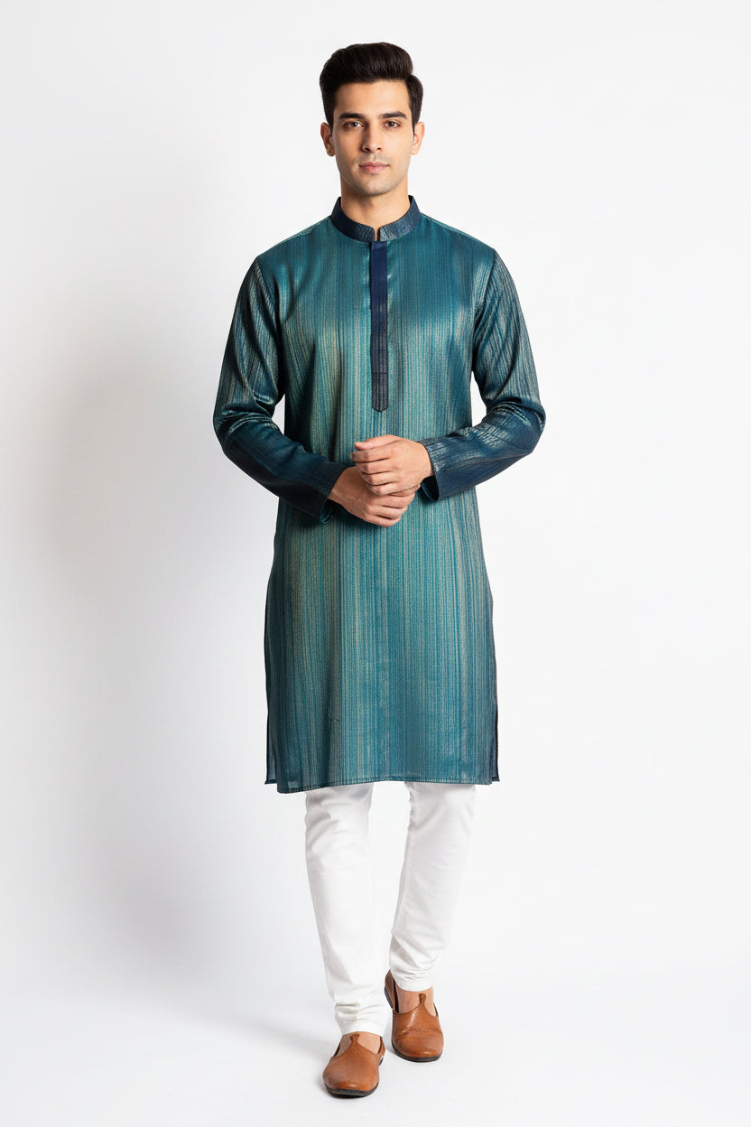 Goldline Plain Kurta – Peacock Teal