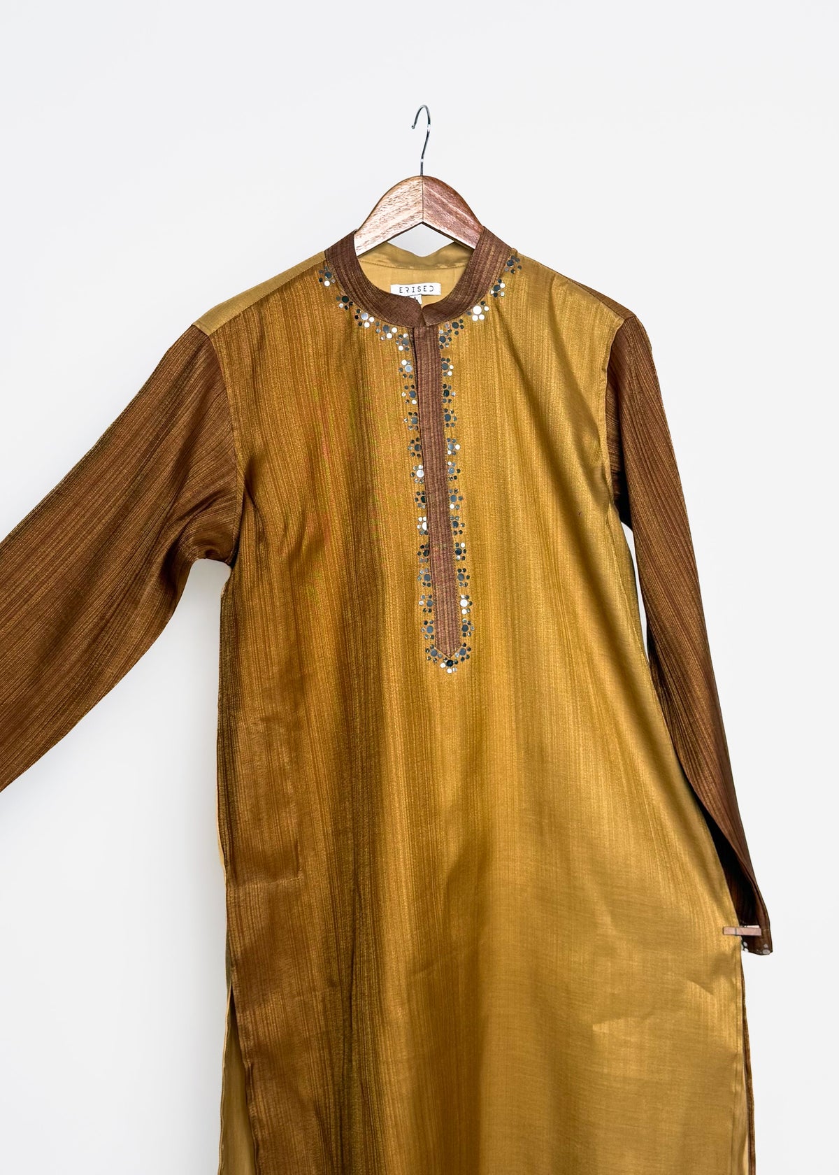 Men’s Ochre Gold Mirror-Work Kurta with Gold Zari