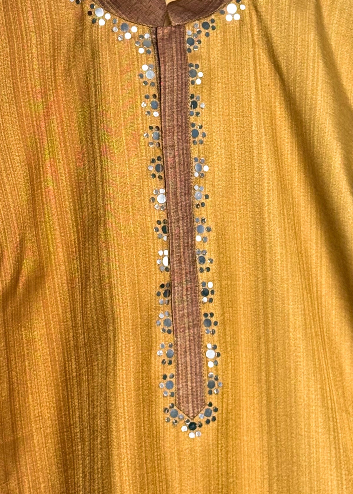 Men’s Ochre Gold Mirror-Work Kurta with Gold Zari