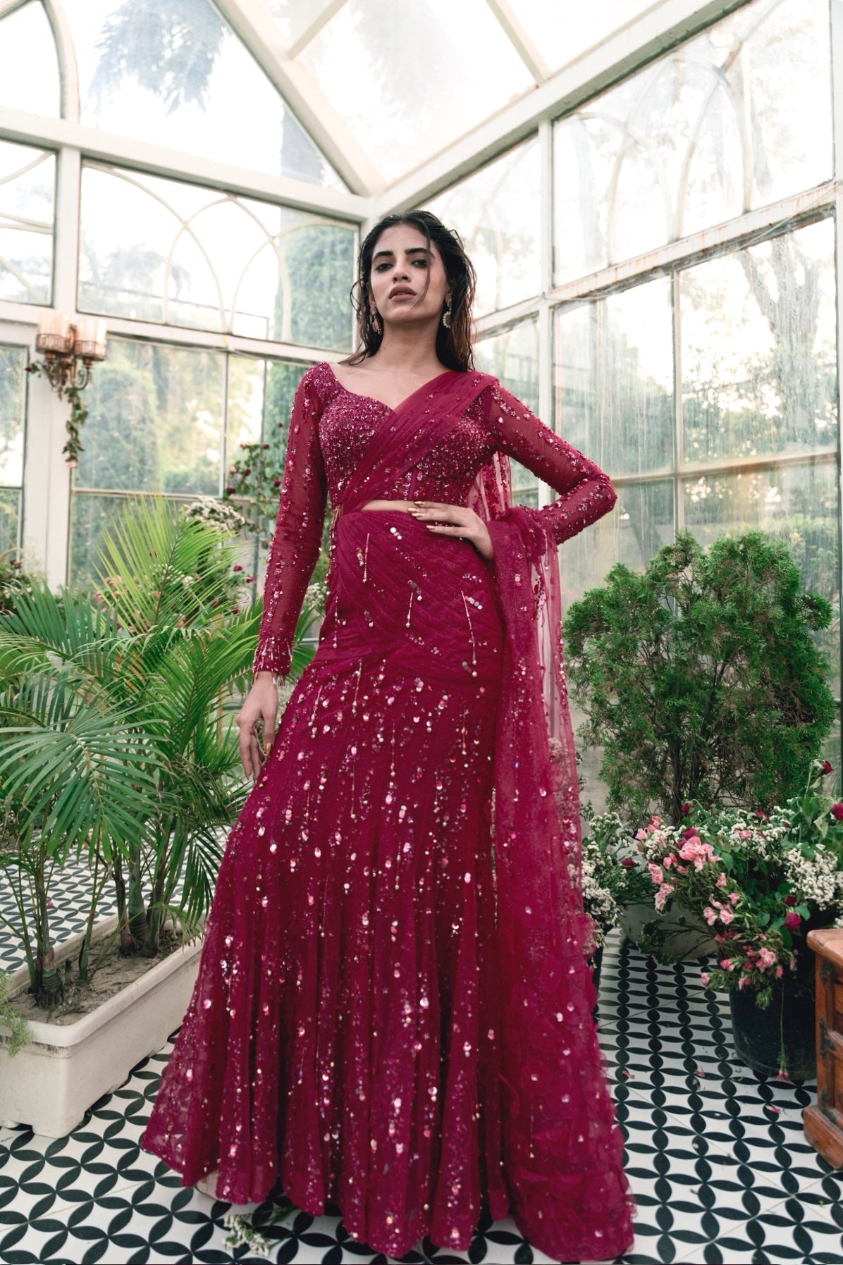 Raag Malhaar Raani Pink Embroidered Draped Saree set