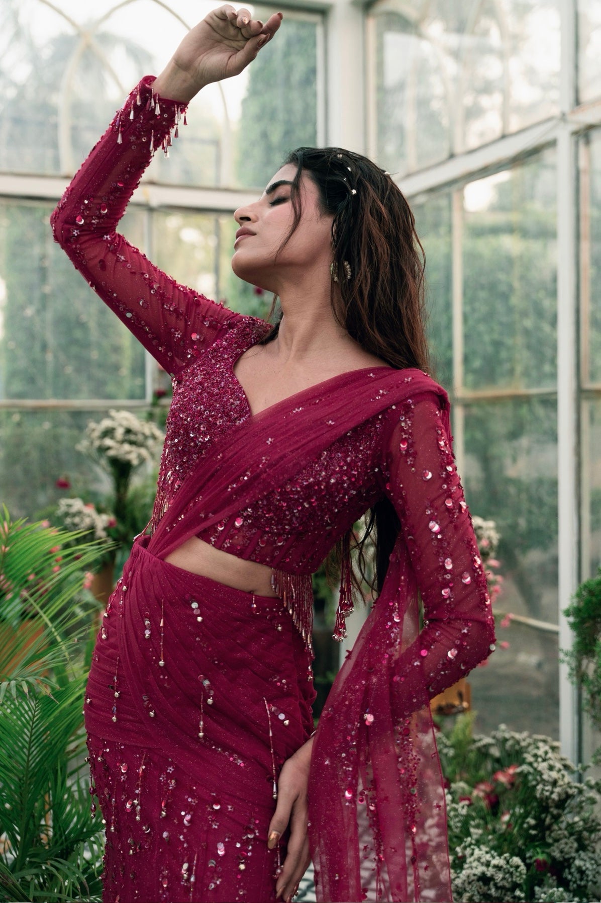 Raag Malhaar Raani Pink Embroidered Draped Saree set