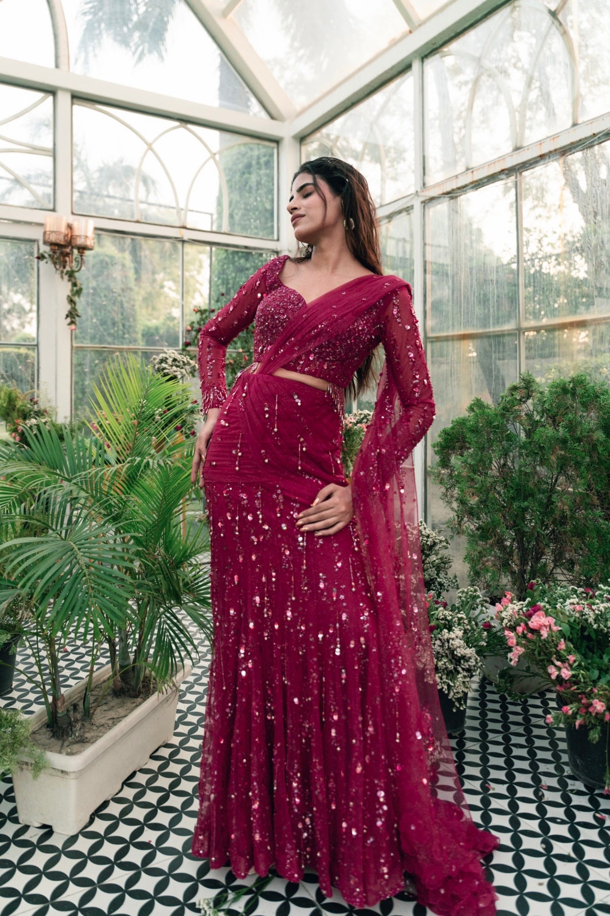 Raag Malhaar Raani Pink Embroidered Draped Saree set
