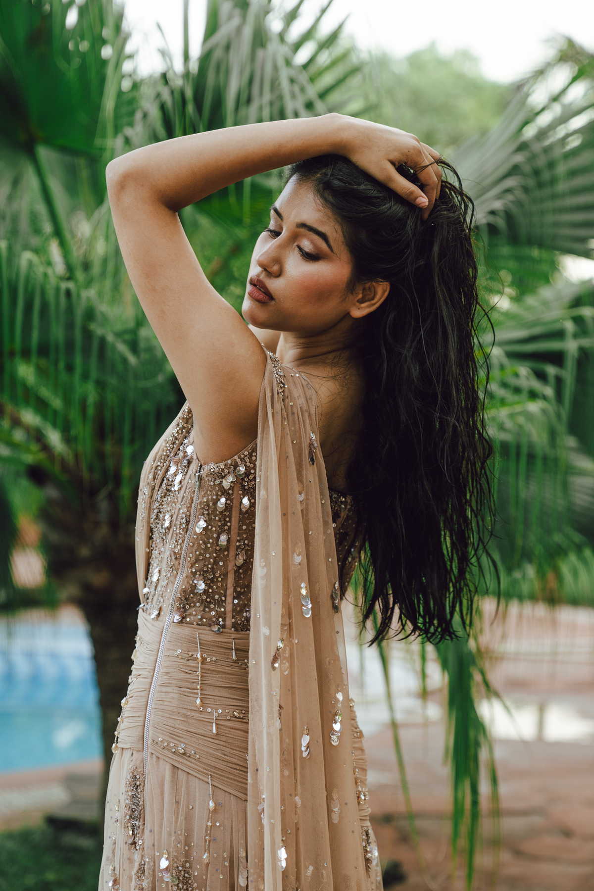 Pehli Boond Beige embroidered Draped Saree Gown