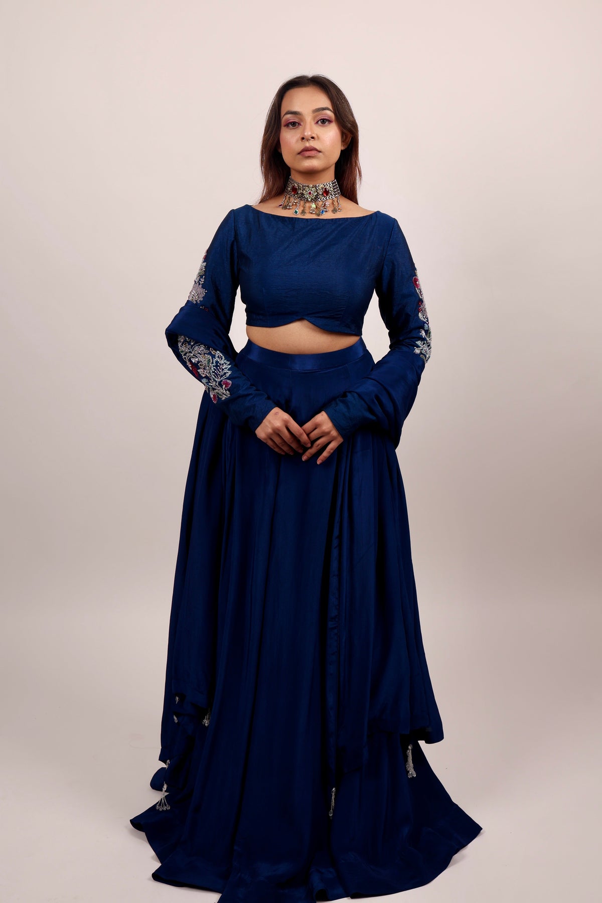 Blue blouse with lehenga set