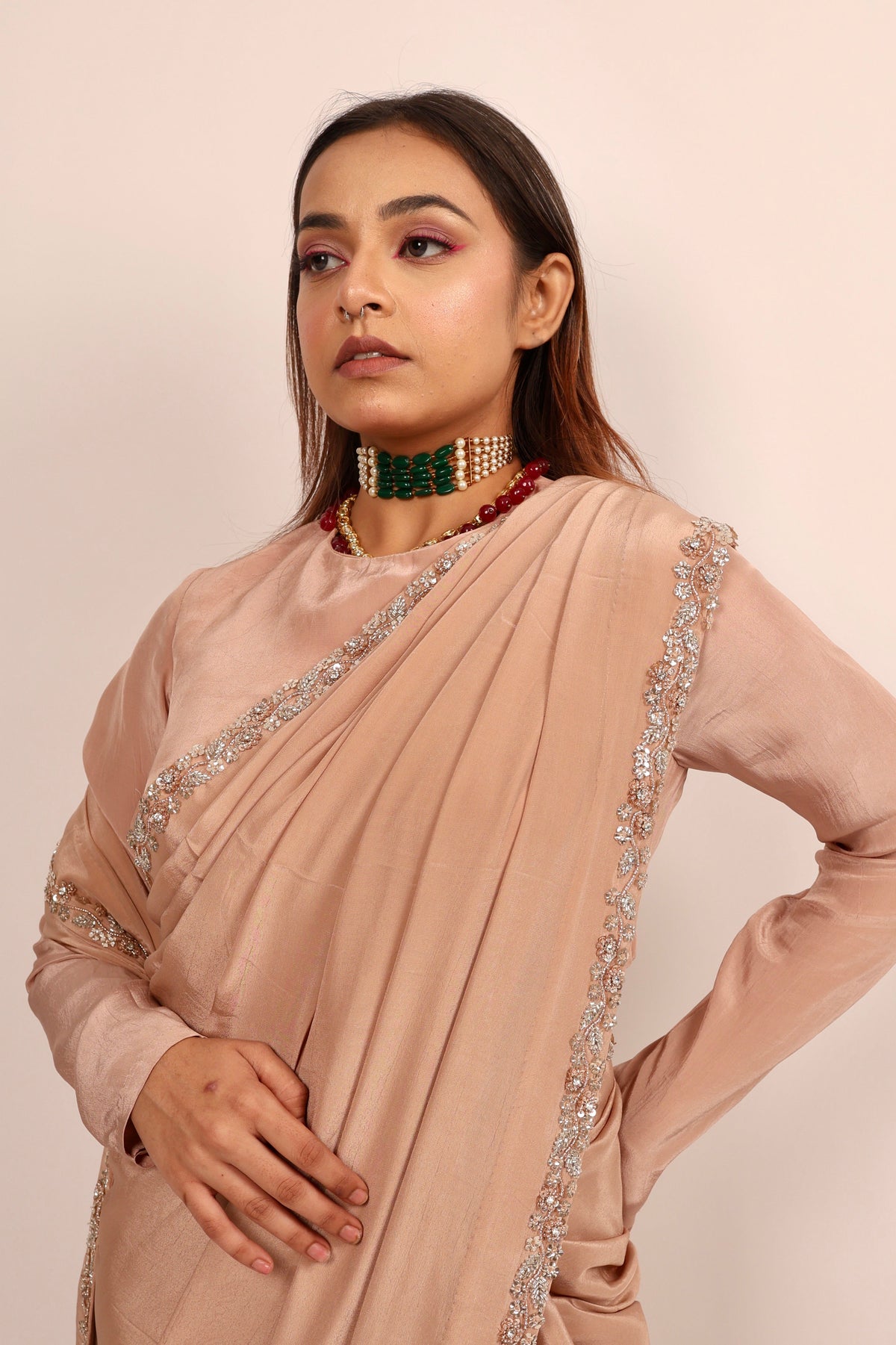 Beige saree with blouse