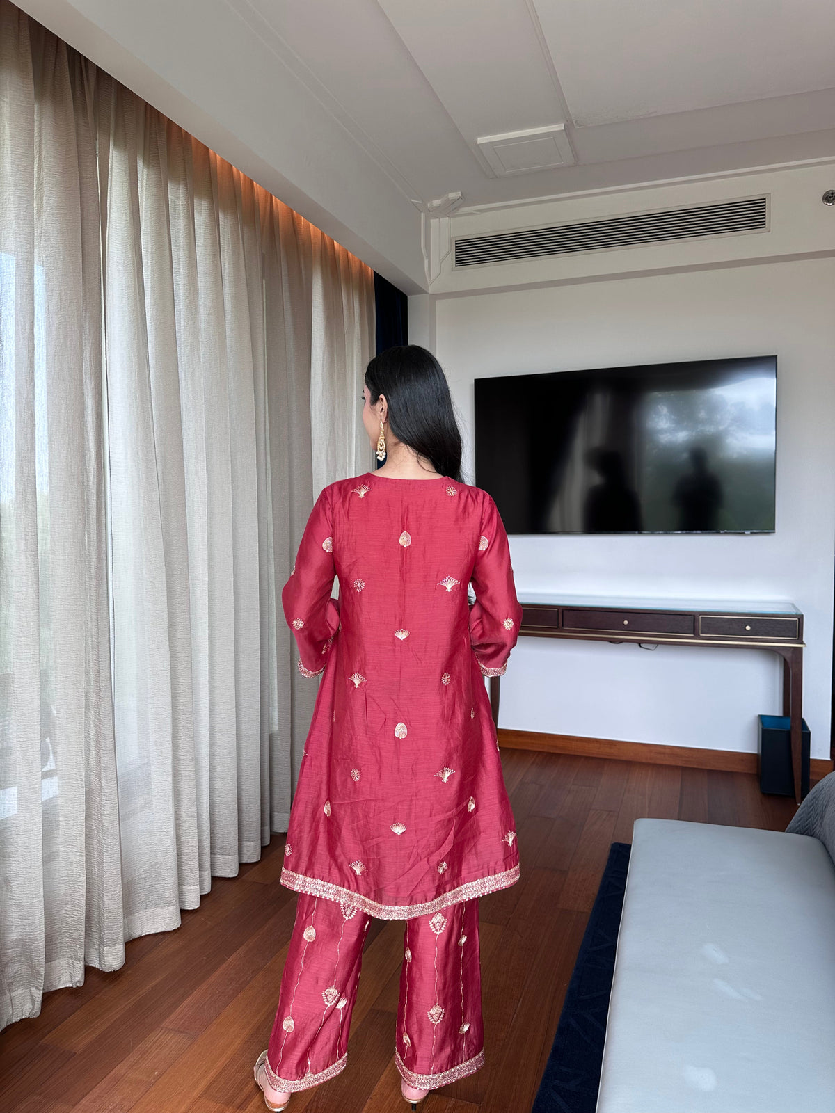 Maroon Embroidered Suit Set