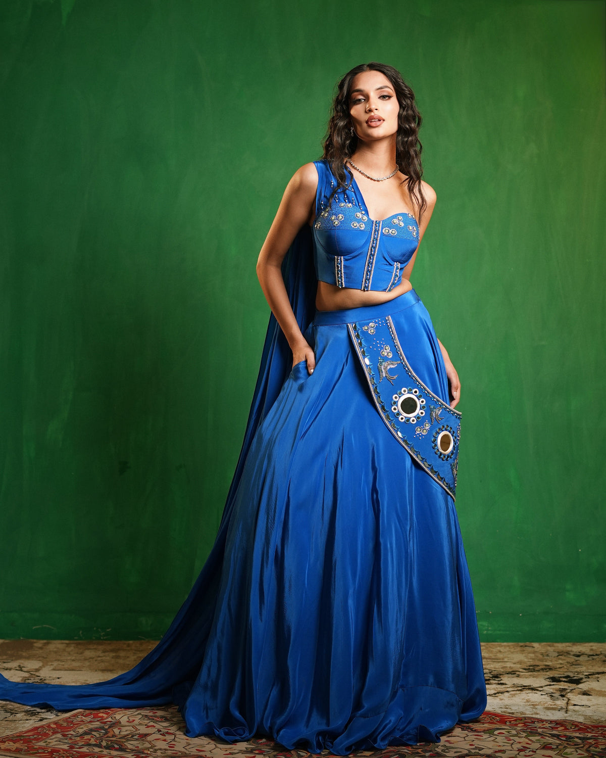 Royal Blue Corset Lehenga Set (Set of 2)