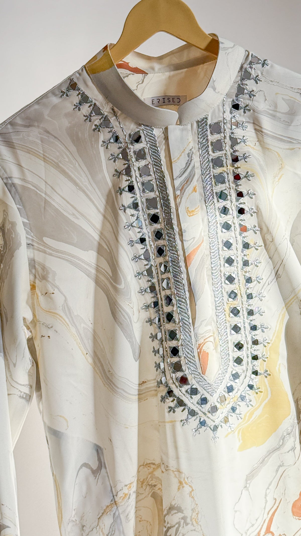 Marble Mirage Embroidered Kurta - Warm Neutral