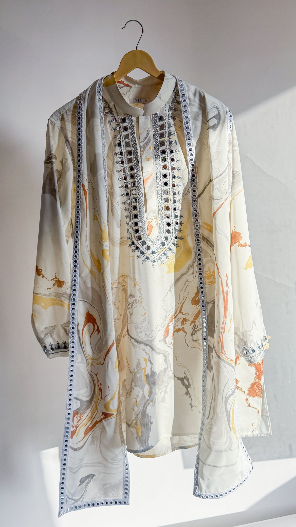 Marble Mirage Embroidered Kurta - Warm Neutral