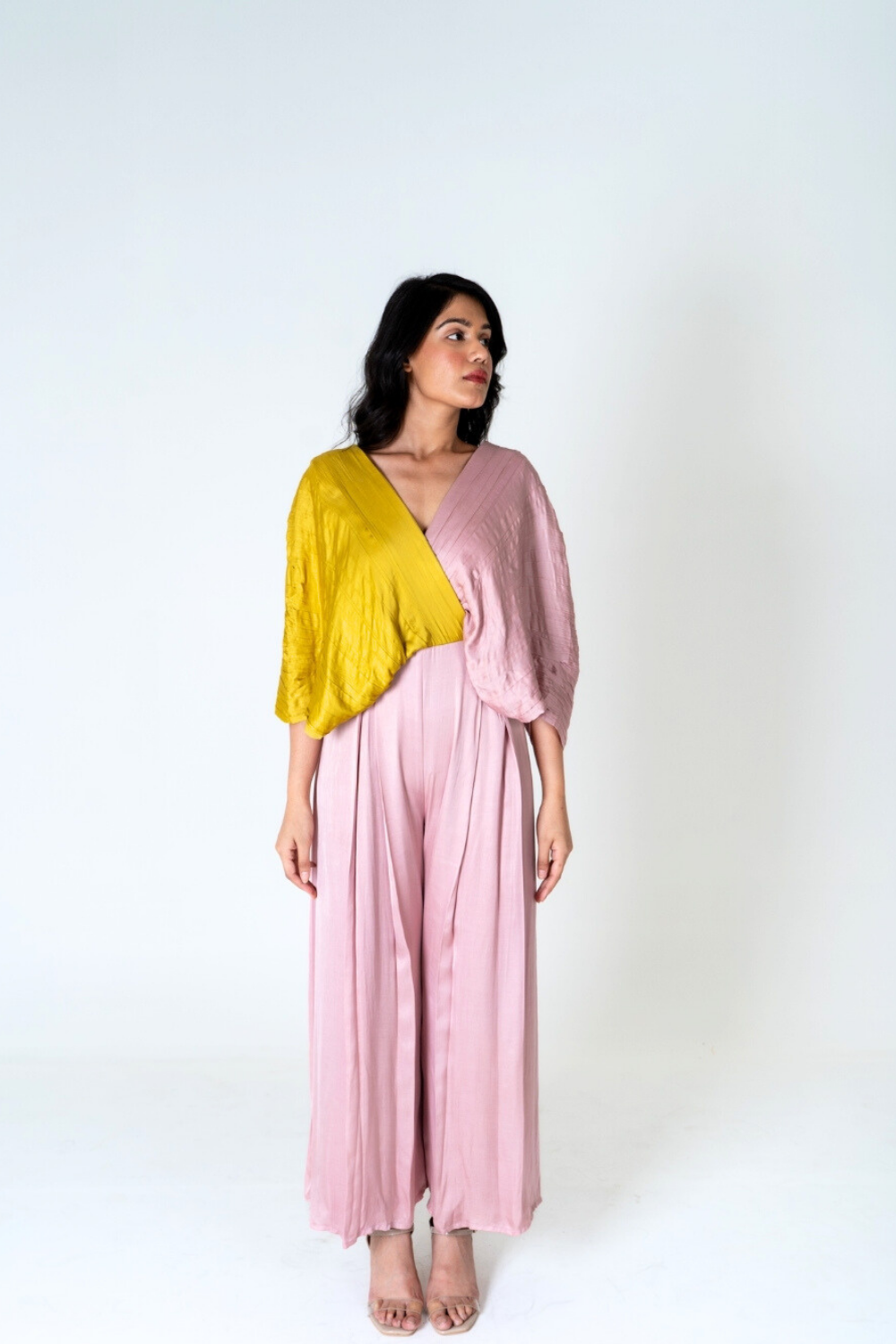 Pink-Yellow Color-Blocked Jumpsuit