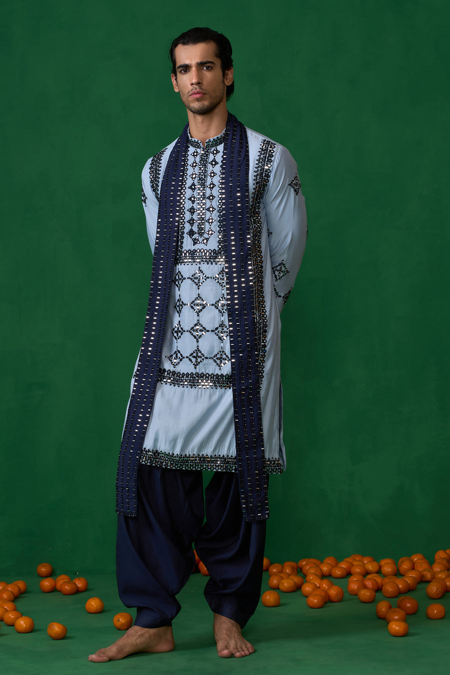 DARRPAN SKYBLUE KURTA JACKET SET