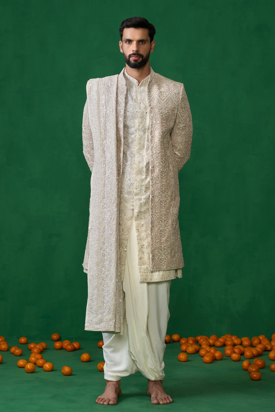 FLORAL BIEGE SHERWANI SET