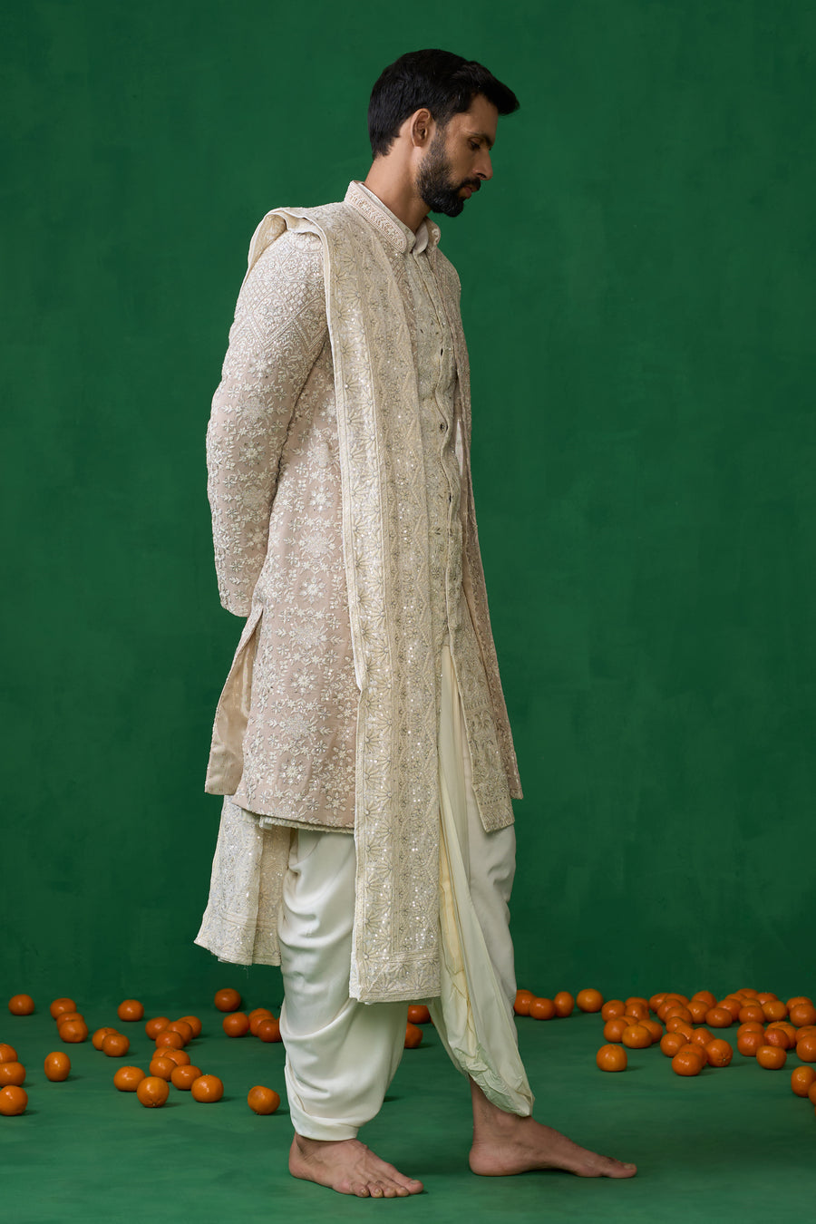FLORAL BIEGE SHERWANI SET