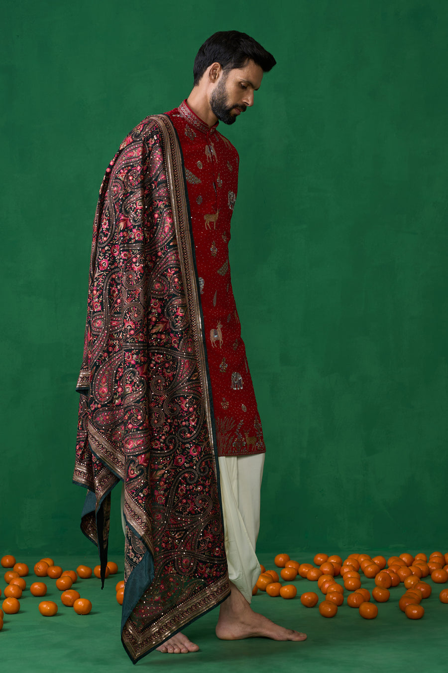 PICHWAI RED DHOTI KURTA SET