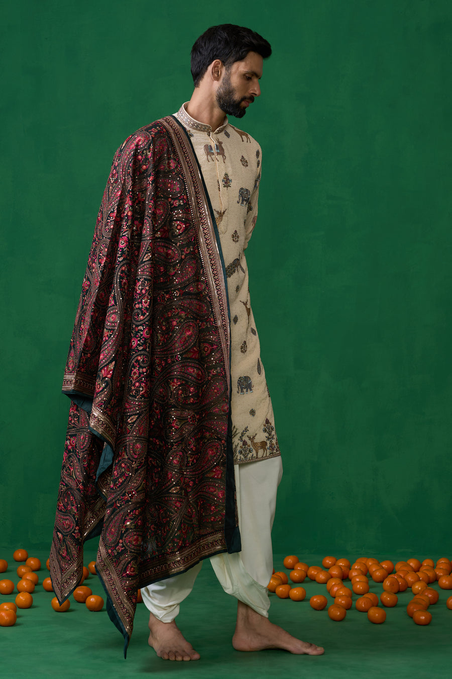 PICHWAI BEIGE DHOTI KURTA SET