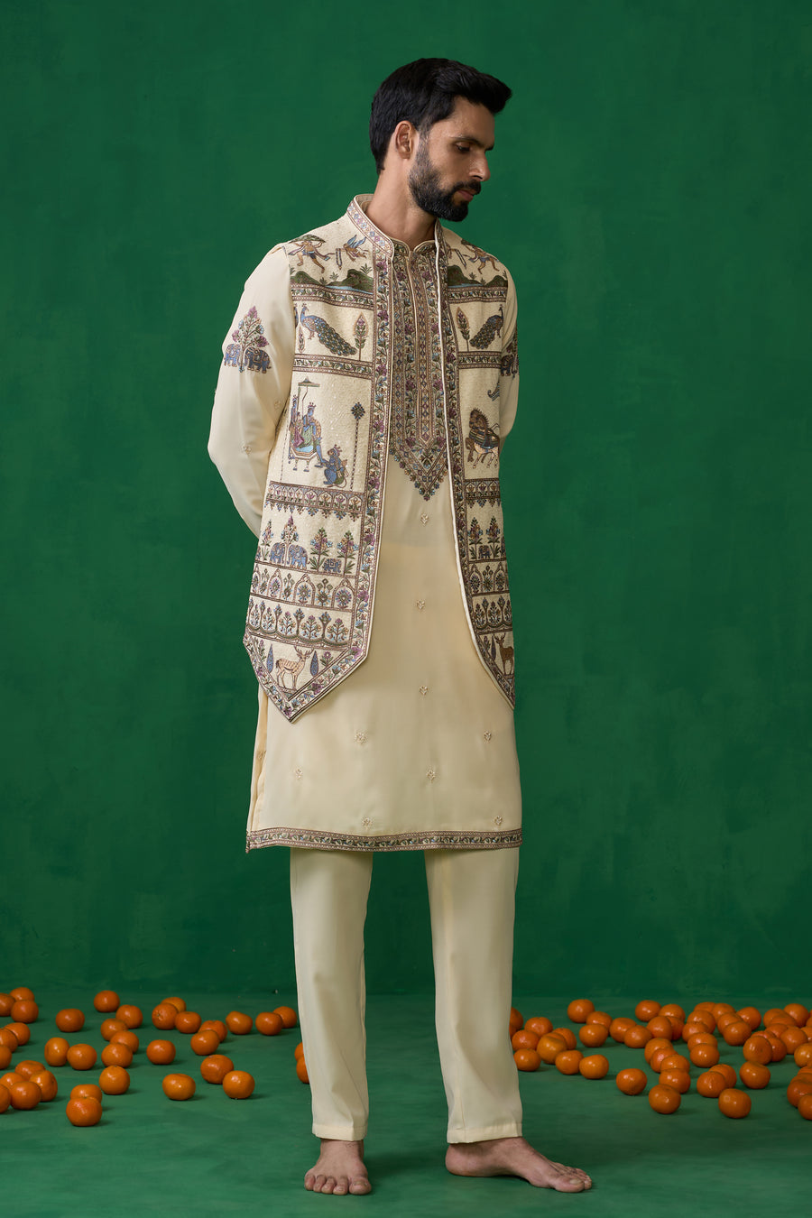 RAMAYAN CREAM KURTA JACKET SET