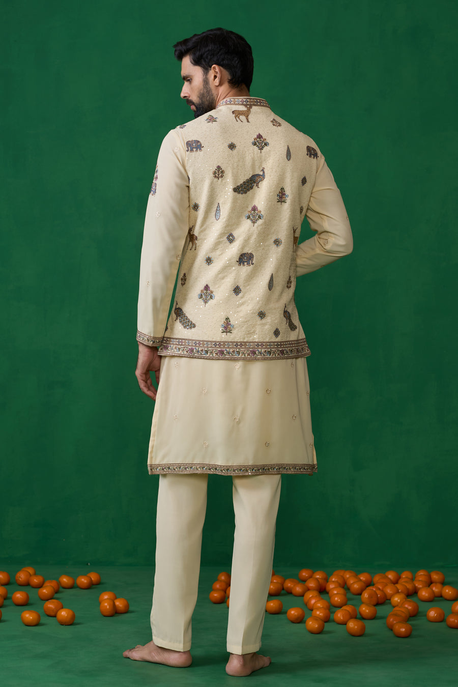 RAMAYAN CREAM KURTA JACKET SET