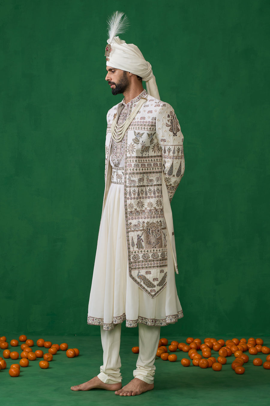 PICHWAI IVORY SHERWANI SET