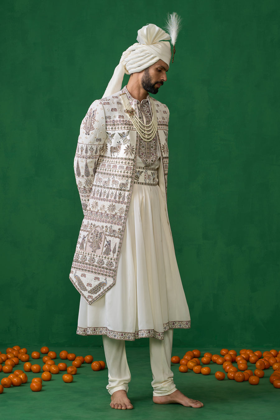 PICHWAI IVORY SHERWANI SET