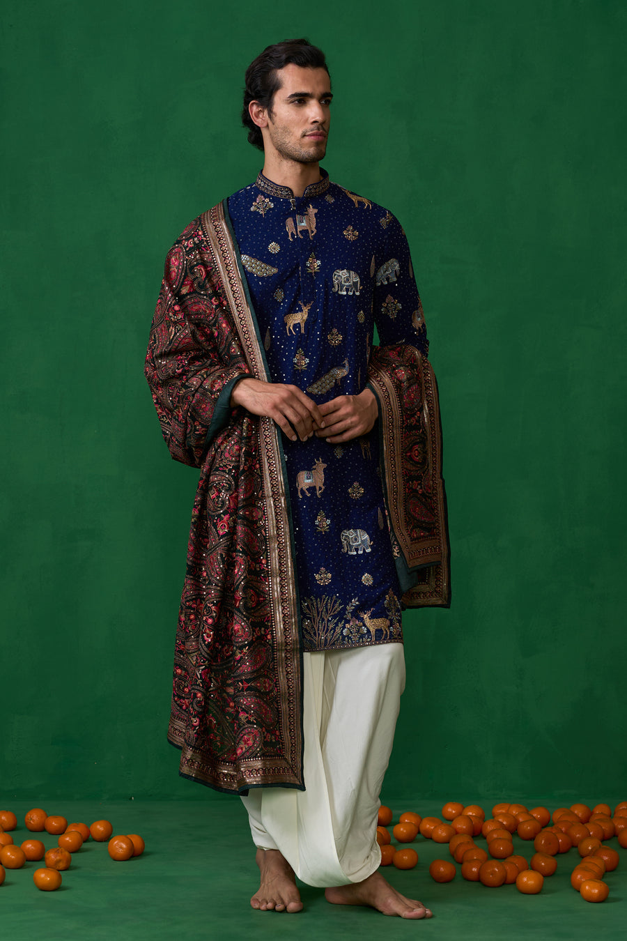 PICHWAI NAVY BLUE DHOTI KURTA SET