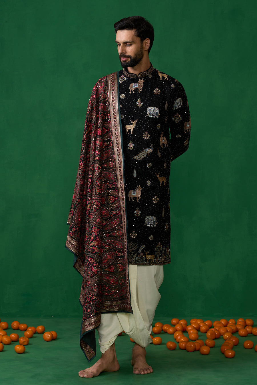 PICHWAI BLACK DHOTI KURTA SET