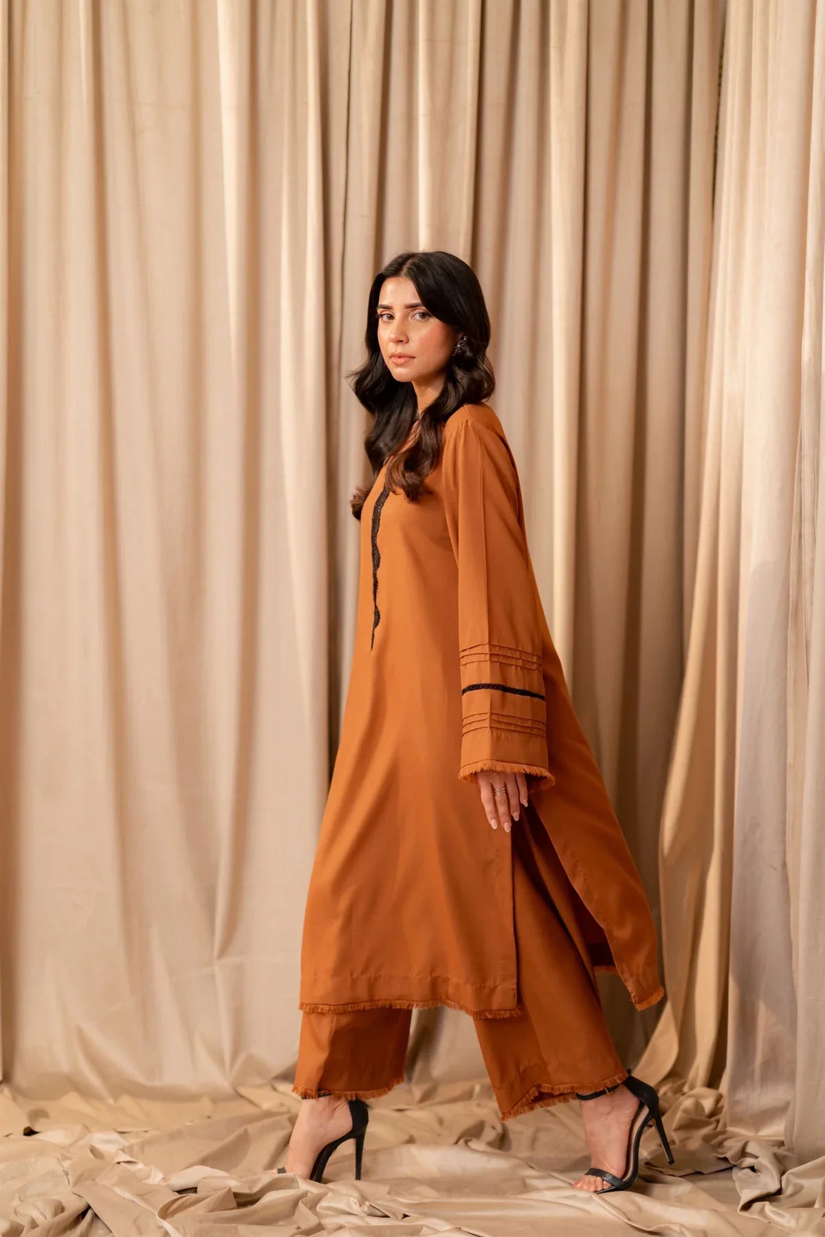 Warm Brown Kurta With Pants