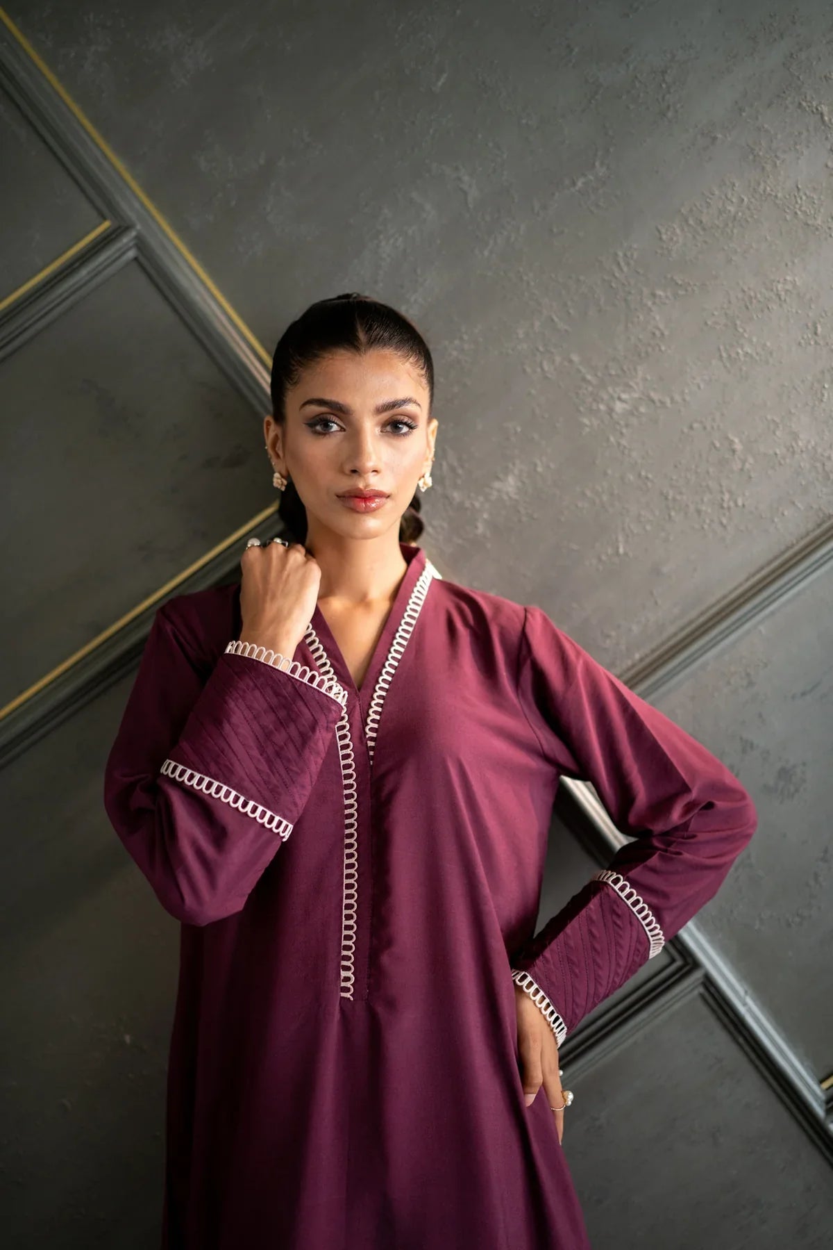 Deep purple Kurta With Pants