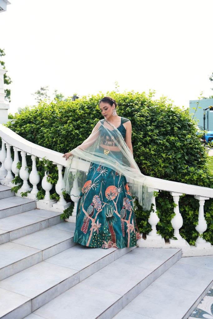 merald Oasis Hand-Embroidered Lehenga Set