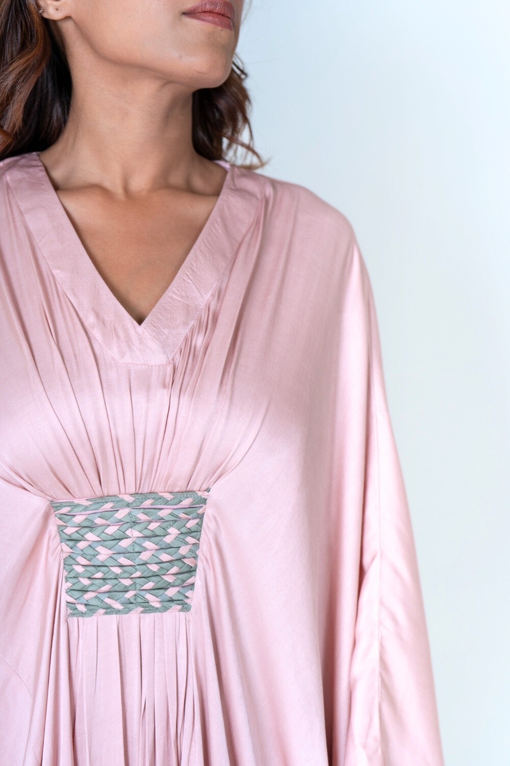 Pink-Green Braided Long Kaftan