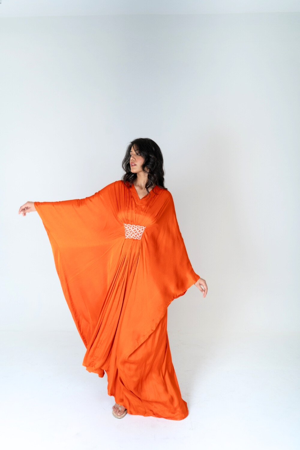 Orange-Pink Braided Long Kaftan