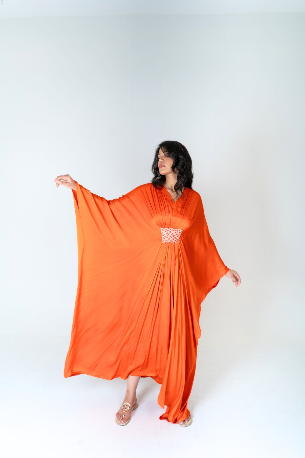 Orange-Pink Braided Long Kaftan