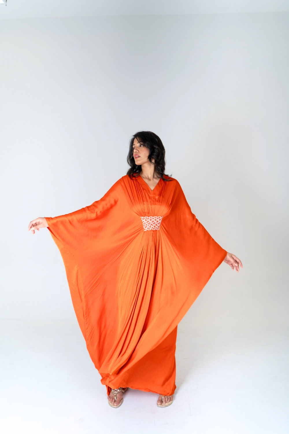 Orange-Pink Braided Long Kaftan