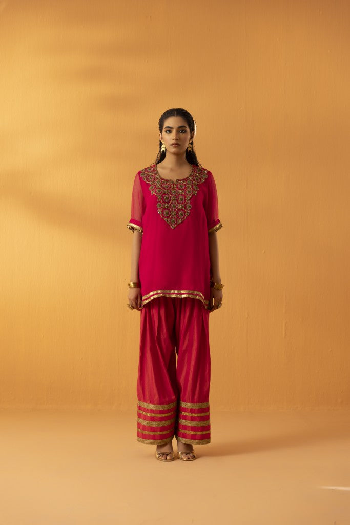 Gulkaar fuschia pink embroidered kurta set