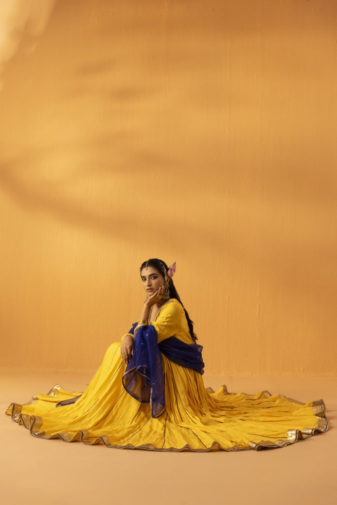 Amaltas yellow embroidered anarkali set