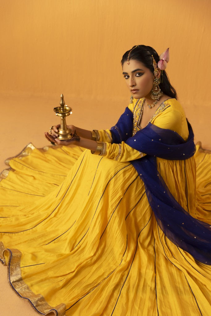 Amaltas yellow embroidered anarkali set