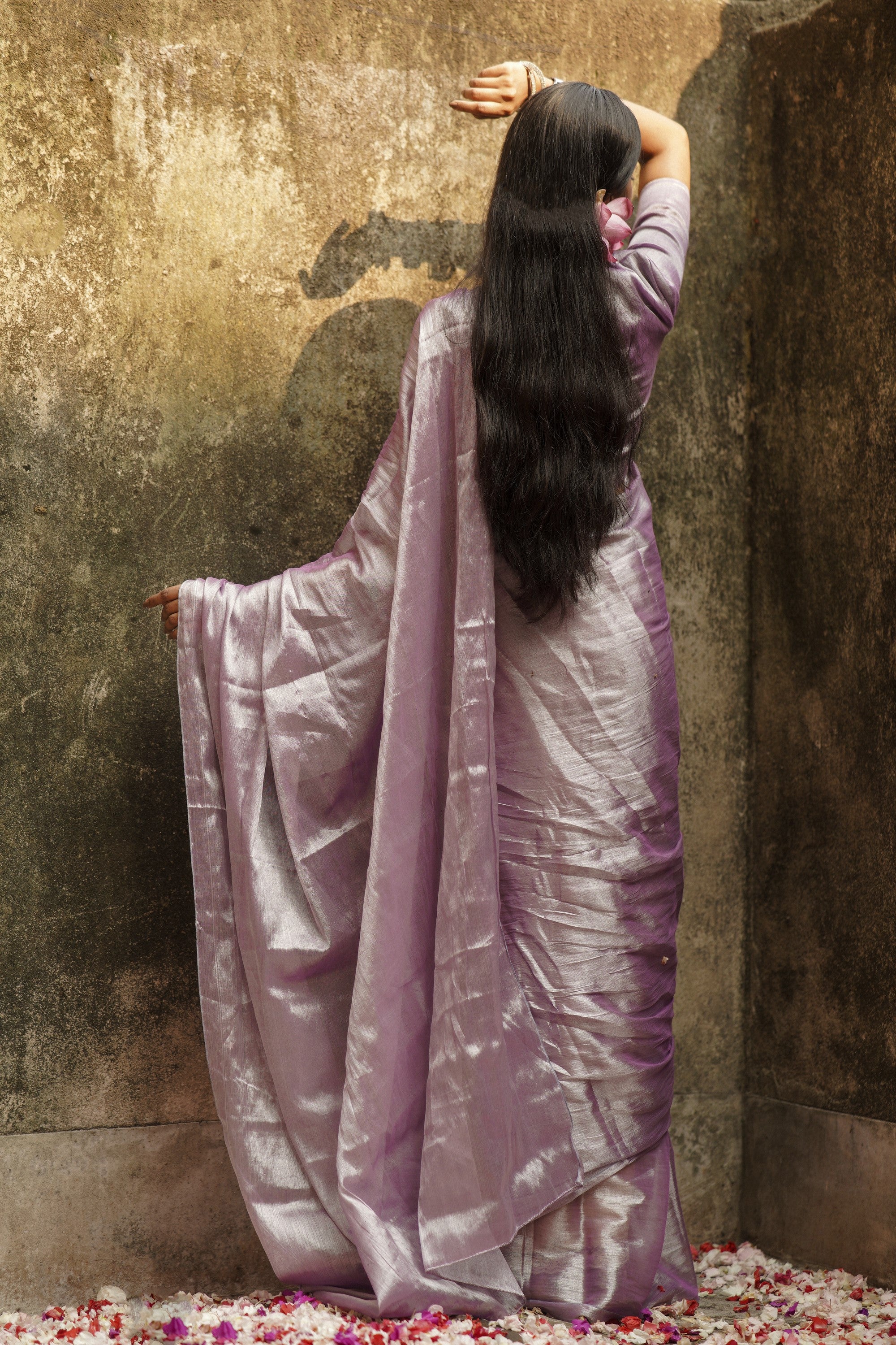 Lilac Lily I Pastel Purple Handloom Tissue Saree
