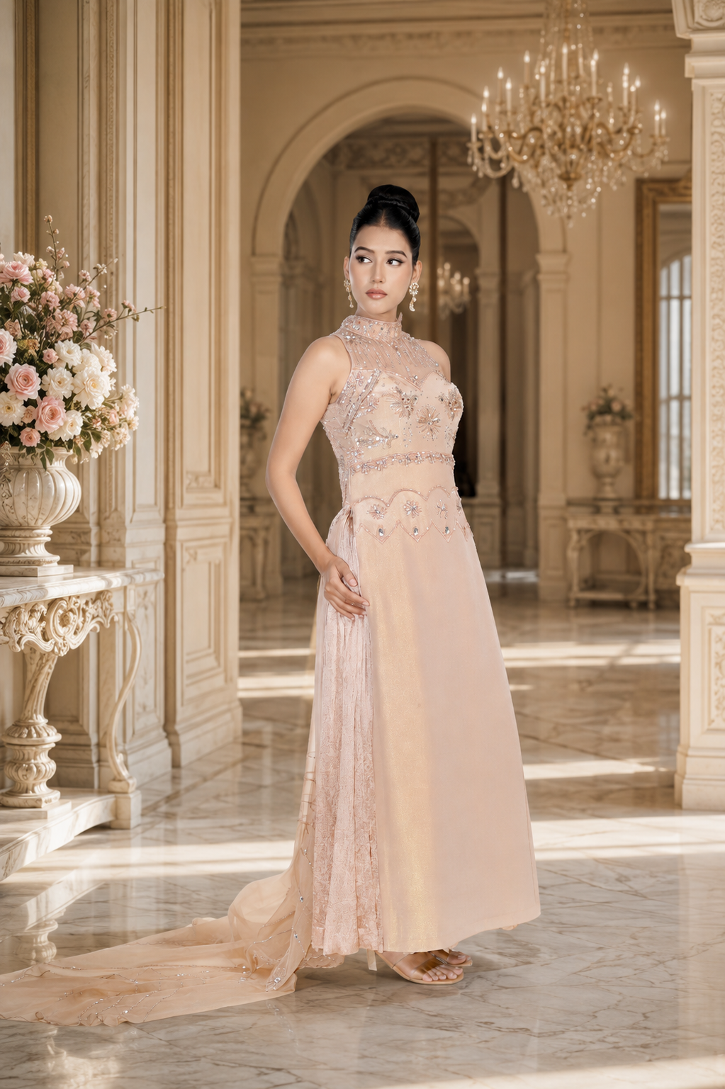 Long Pakistani Halter Shirt Crushed Garara