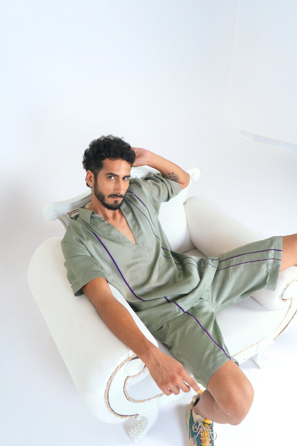Green Shorts with Purple Pipin