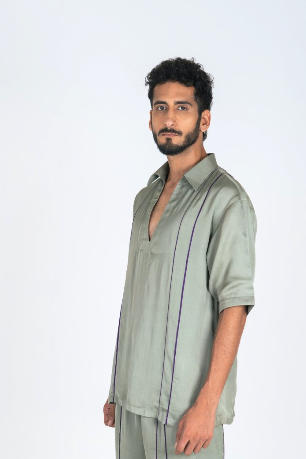 Green Co-ord Set with Purple Pipin