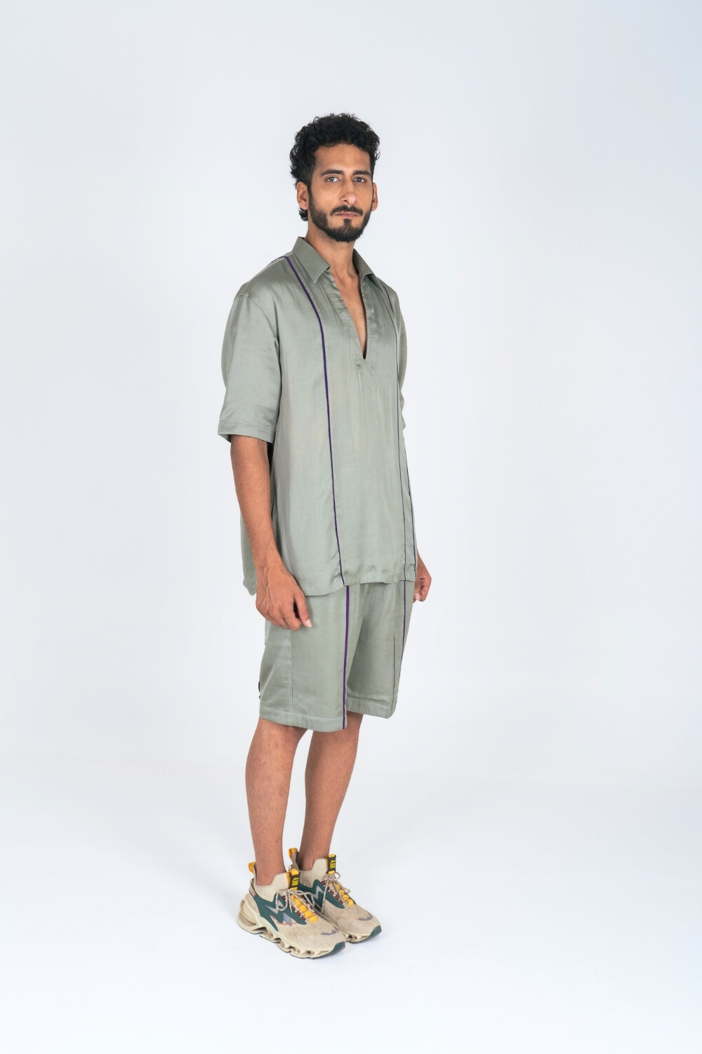 Green Co-ord Set with Purple Pipin