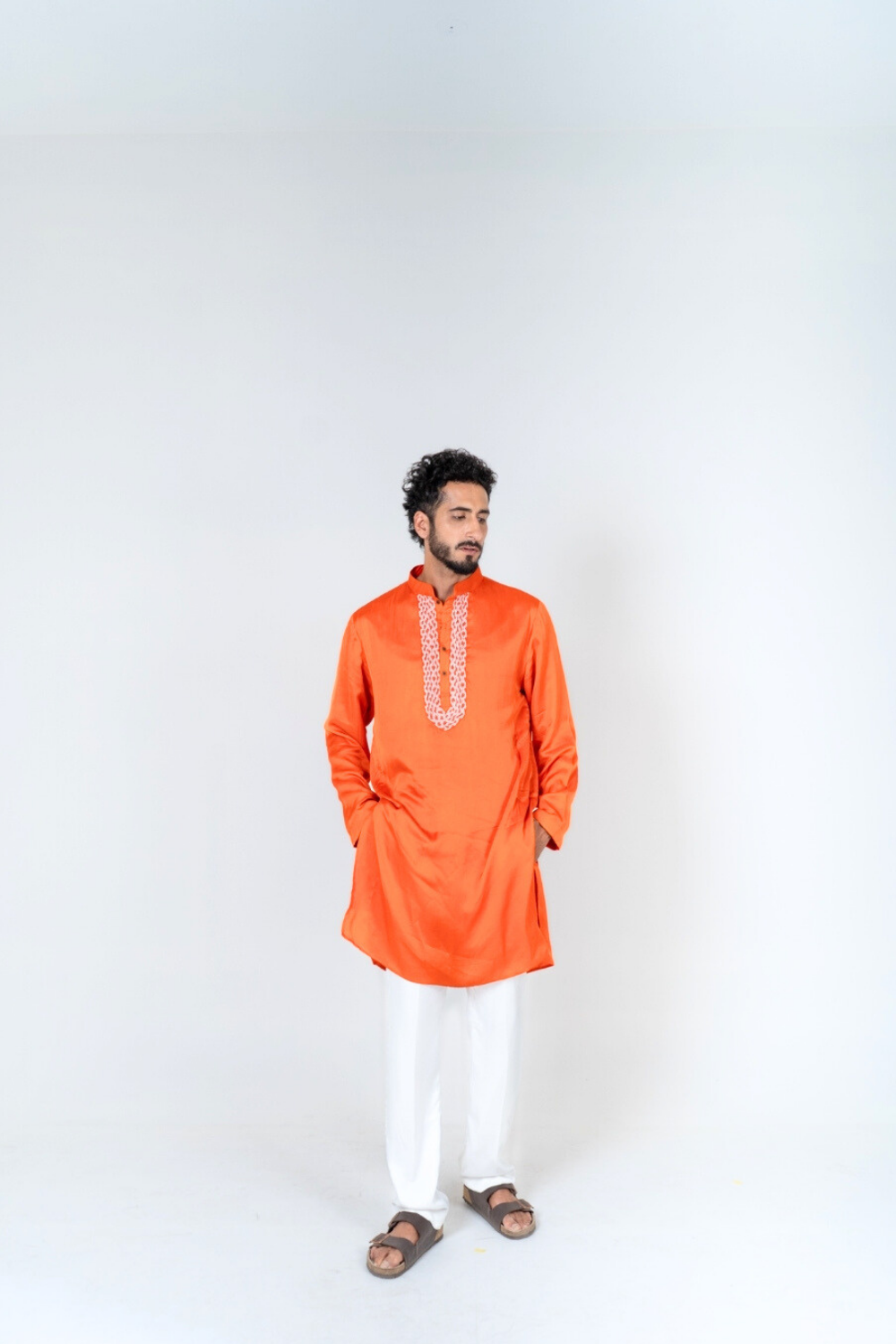 Orange-Pink Braid Kurta Set
