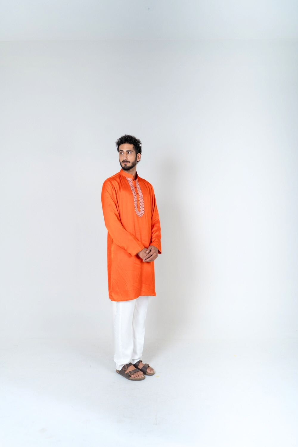 Orange-Pink Braid Kurta Set