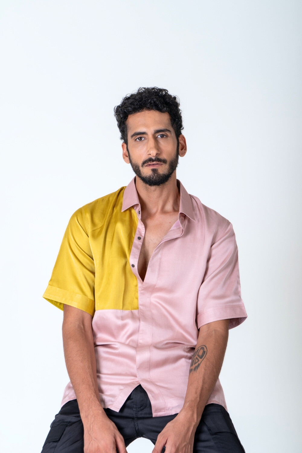 Pink-Yellow Color-Blocked Shirt