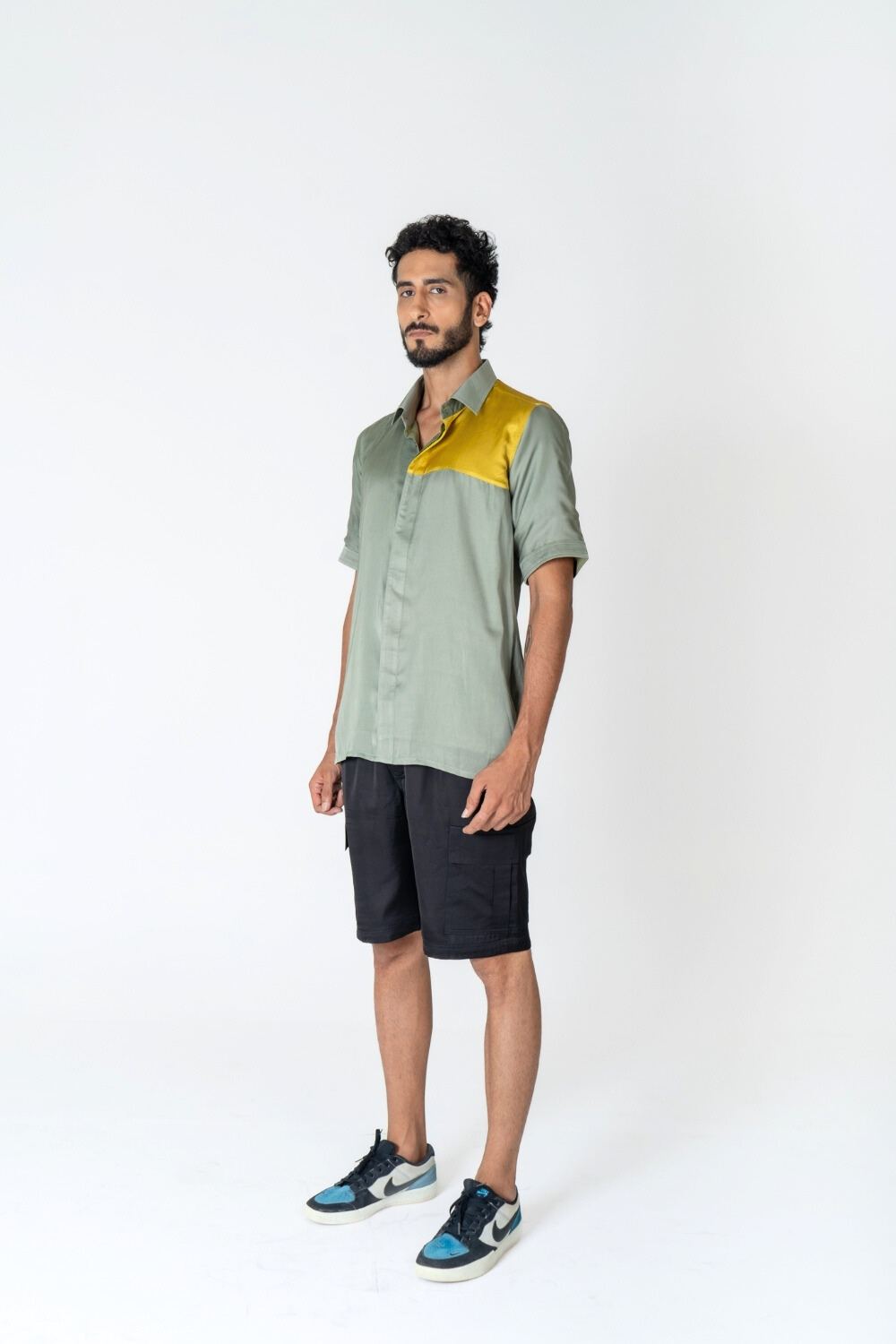 Green-Yellow Color-Blocked Shirt